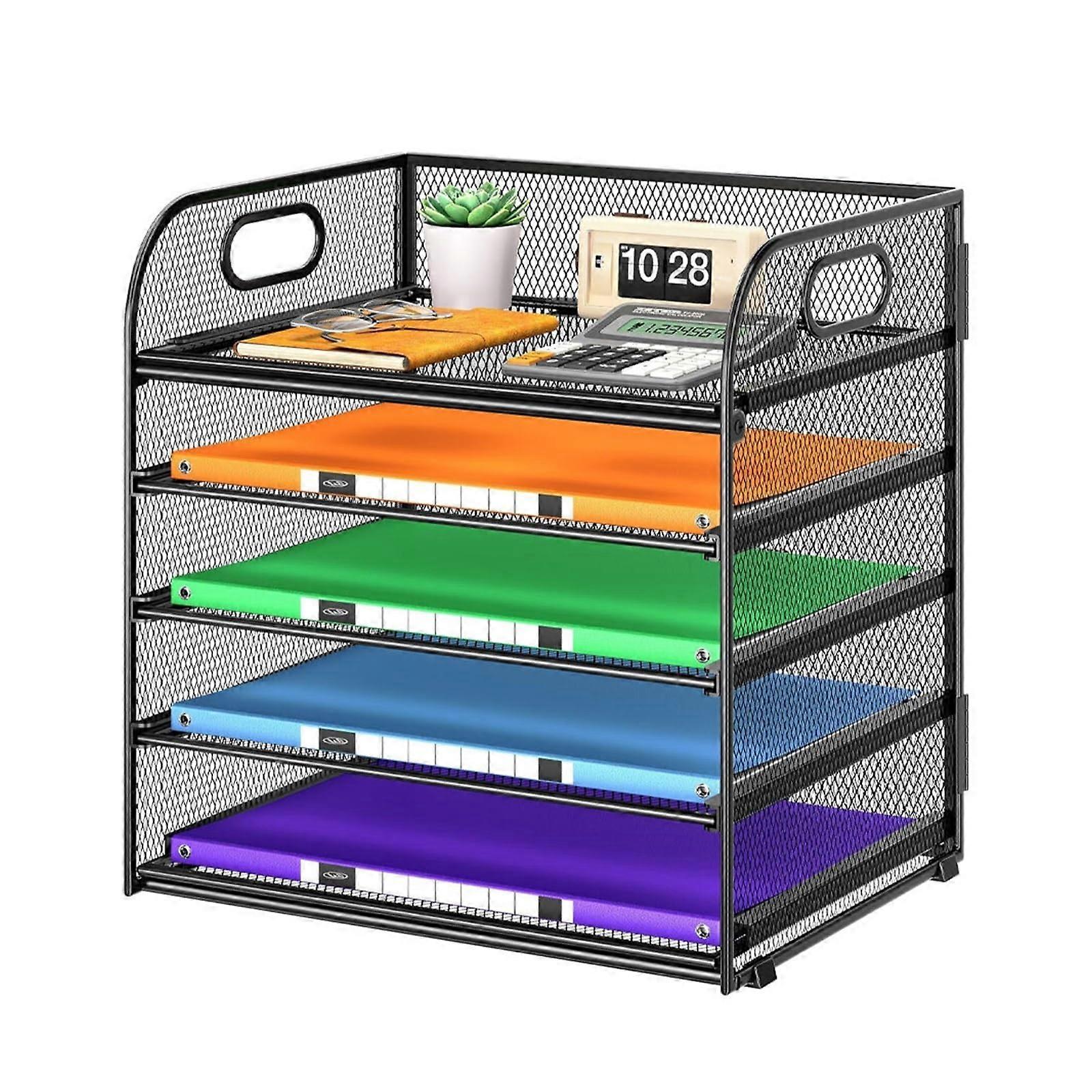 FiveLayer Metal Desk File Organizer Rack with SpaceSaving Vertical Storage for Office and School