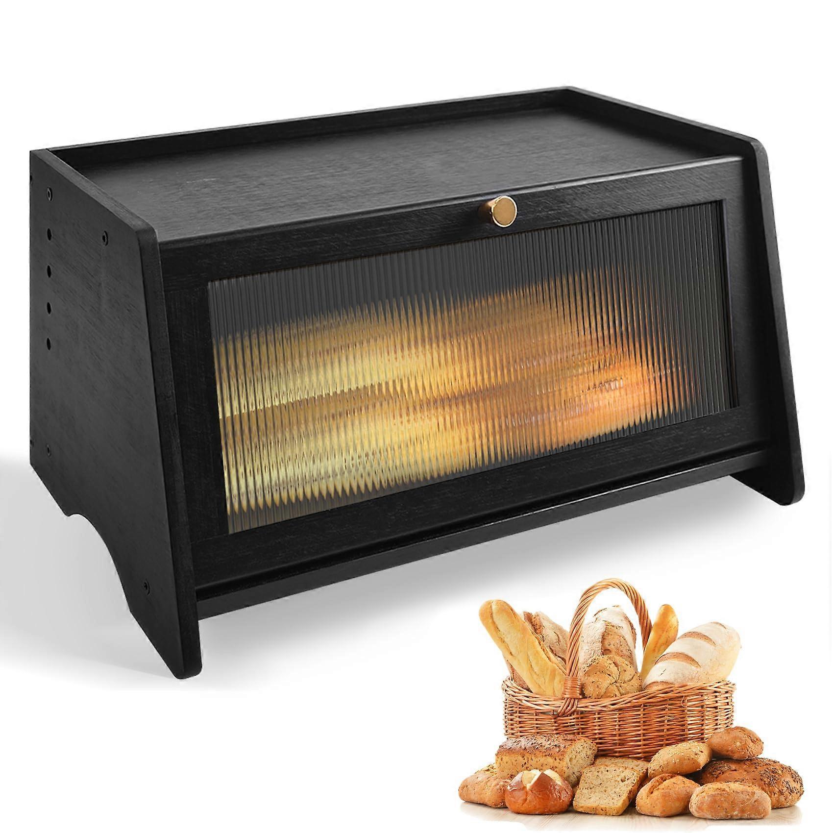 Large Bamboo Bread Box with Window, Farmhouse Countertop Bread Holder Keeps Bread Fresh Longer