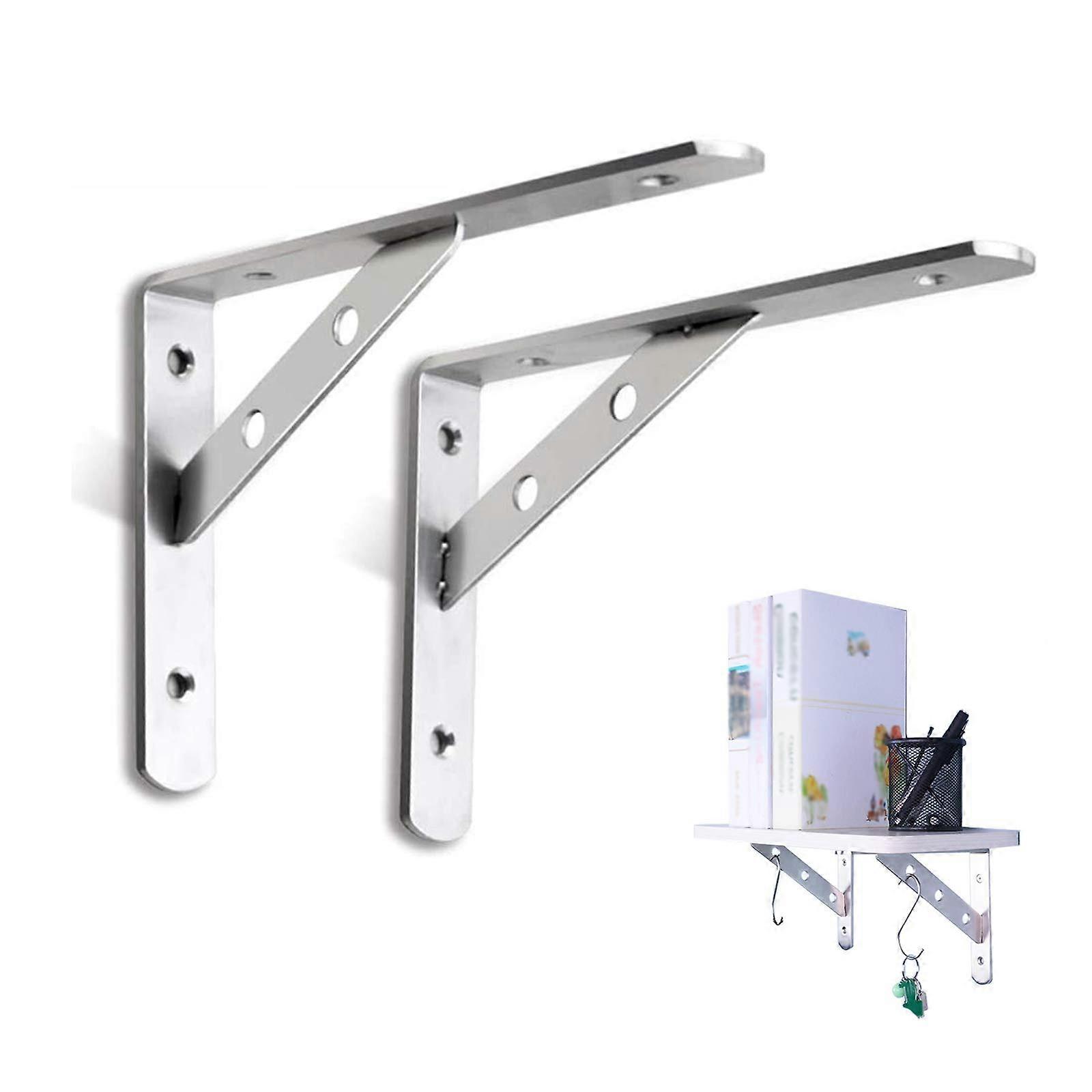 Heavy Duty Stainless Steel Floating Shelf Brackets with Triangular Design and Brushed Finish, 1 Pair