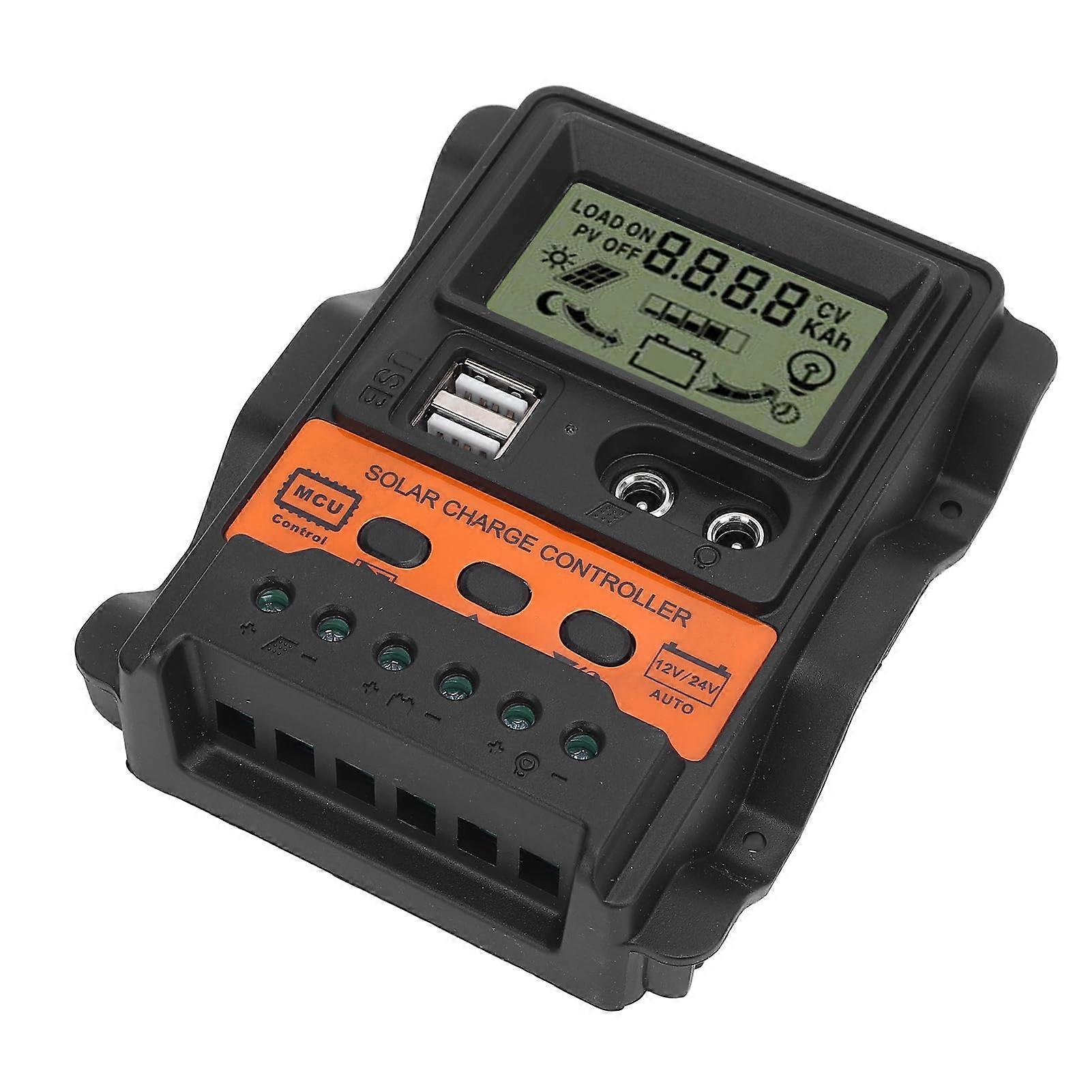 100A PWM Solar Charge Controller 12V 24V with LCD and Dual USB for Off Grid Systems Orange