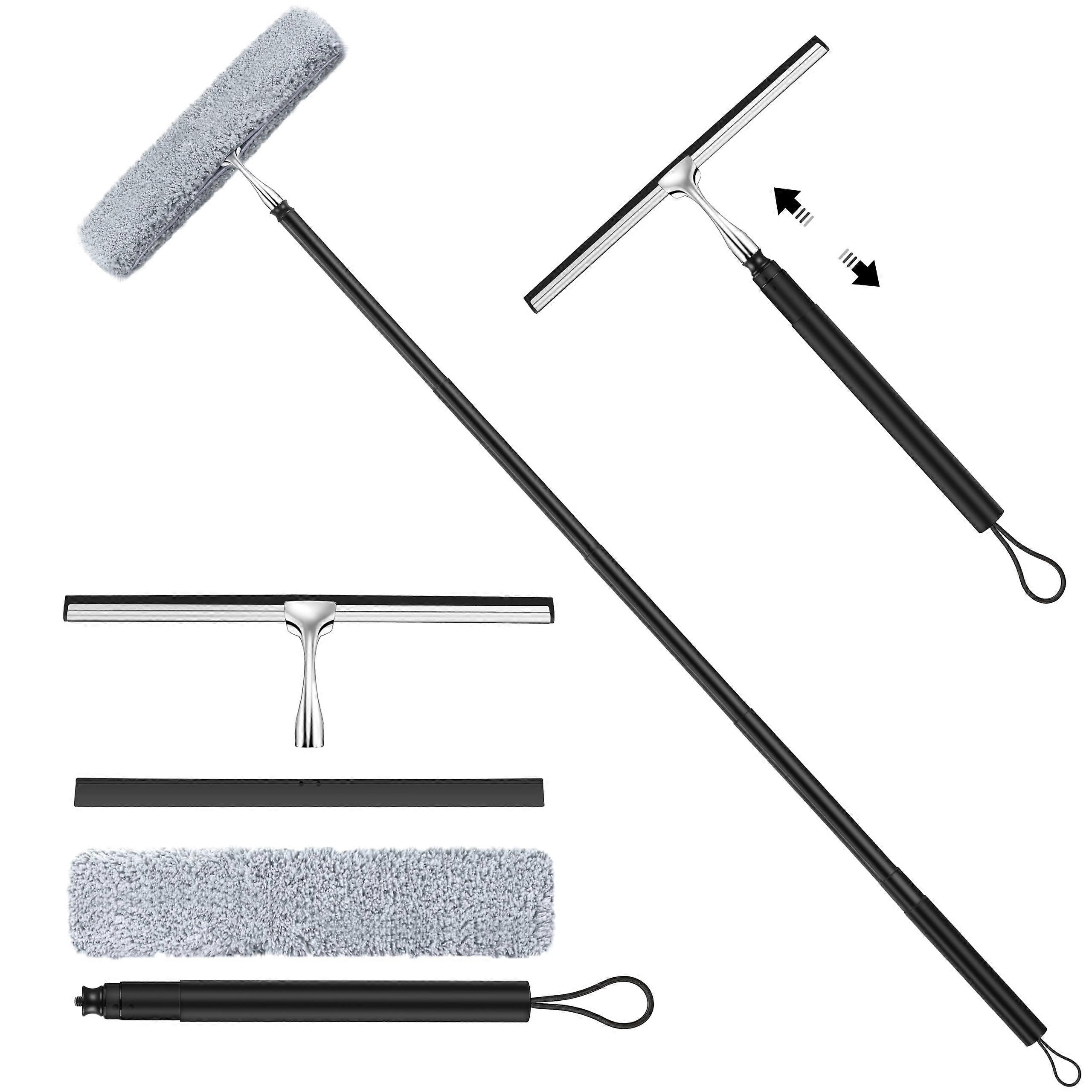 Window Squeegee with Extension Pole, Streak Silicone Blade, Long Handle Window Cleaning Kit