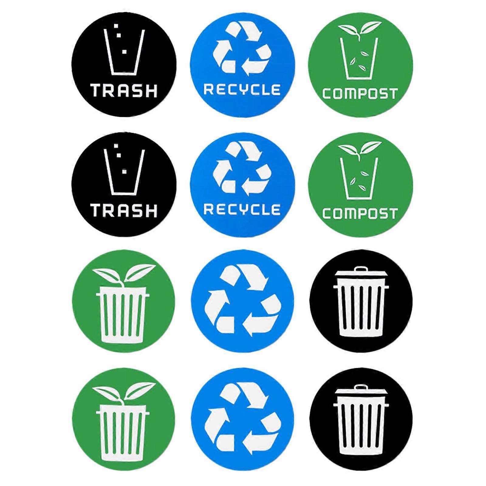 12Pcs Recycle Sticker Trash Bin Label Garbage Sorting Stickers Bins Recycling Decals