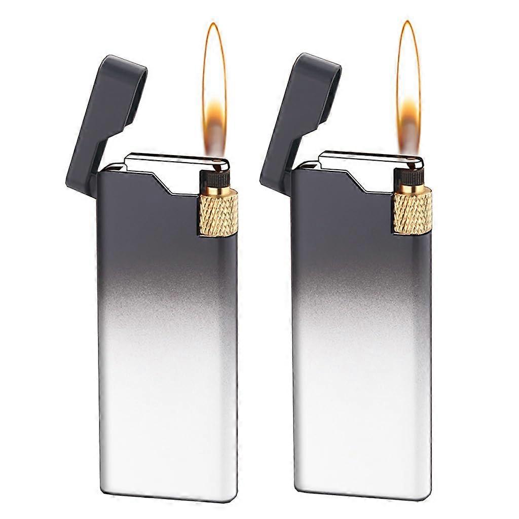 2 Pack Mini Pocket Butane Torch Lighter, Adjustable Soft Flame Refillable Metal Design for Cigarette Box