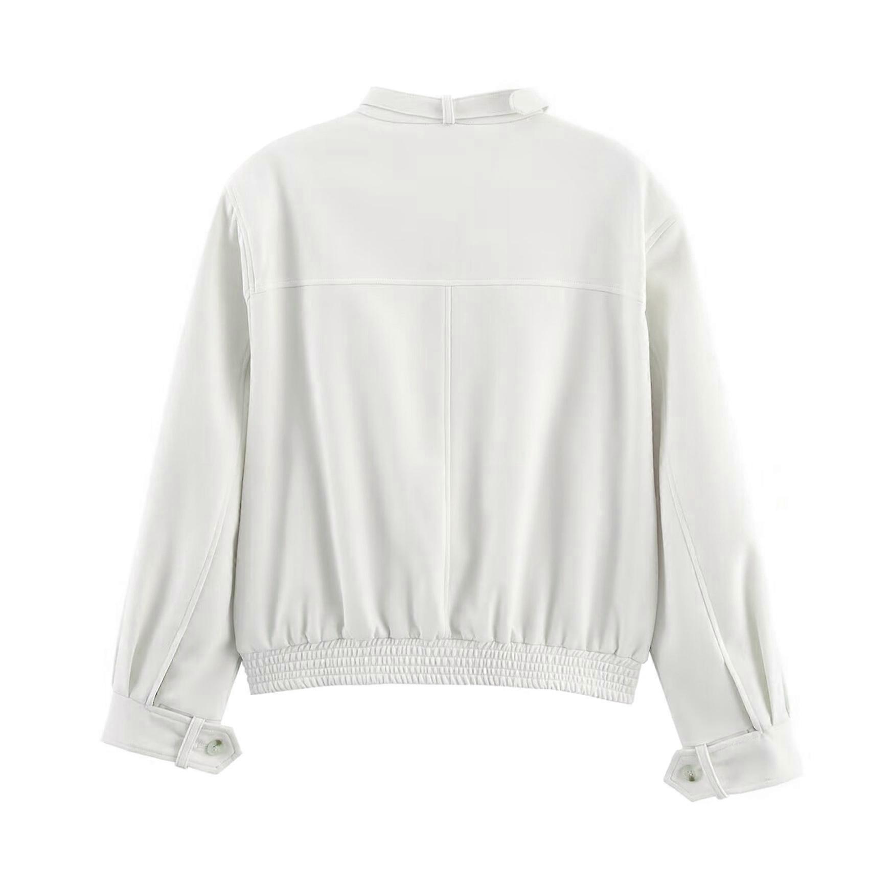 Women'S Jackets Casual Basic Zip Up Cropped Jacket Milky White S