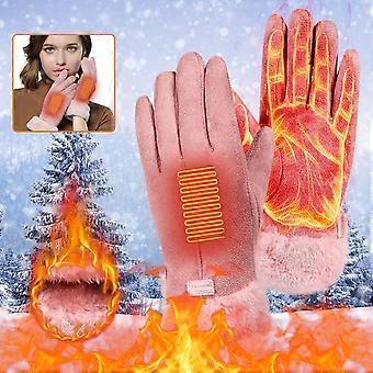 Guantes calefactables para mujer con dedos táctiles, recargables por USB, de terciopelo, temperatura ajustable y compatibles con USB-C.