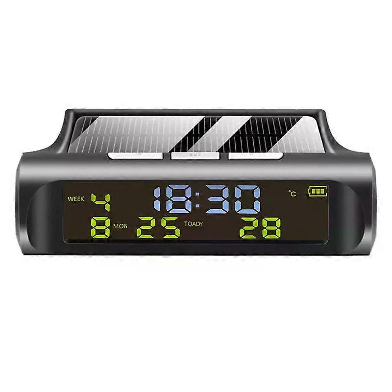 Q2-Solar Car Clock Automatic Solar Clock With Week Month Calendar Time Temperature Display Car Fully Automatic Clock