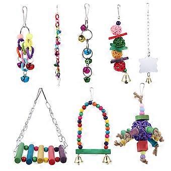 Jouet pour oiseaux de compagnie à suspendre et à mâcher, 8 pièces, perroquet coloré, balançoire, miroir, clochette