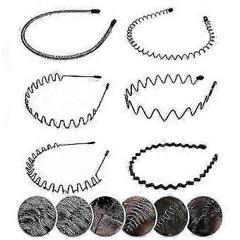 Elastic Wavy Spring Hair Bands for Women & Men, Non-Slip Metal Hair Hoops, 6-Pack Fashion Hair Accessories