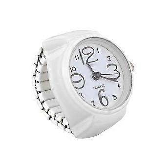 1st Personlighet Unisex Klocka Formad Finger Ring Mode Utsökt Kvarts Klocka Ring (Vit)
