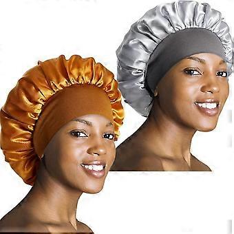 2 Pack Satin Bonnet Sleeping Cap, Wide Band Hair Bonnet for Sleep and Shower, Soft Satin Night Cap, Anti-Frizz Hair Protection