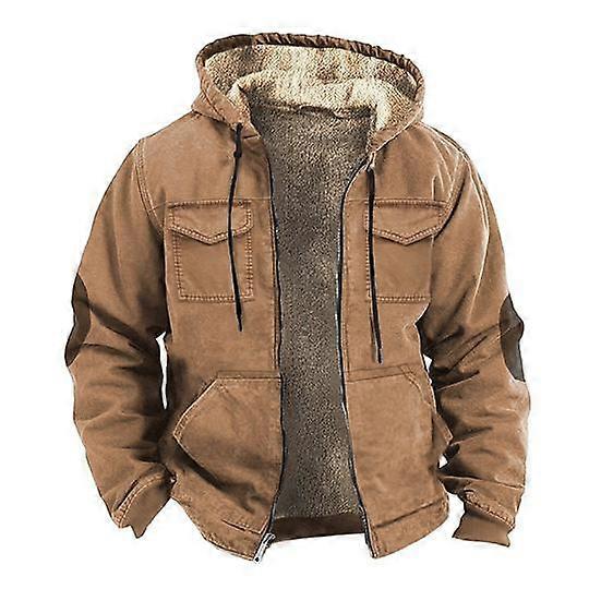 Men Thermal Jacket Hooded Drawstring Long Sleeve Solid Color Jacket with Pockets