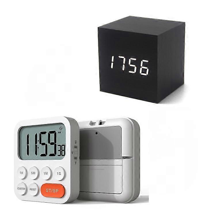 Convenient Smart Bedside Essentials: Voice-Controlled Wooden Alarm Clock And Versatile Digital Kitchen Timer