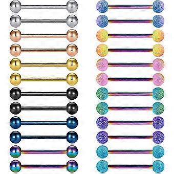 KATEA 14G Mix-Color Rustfrit Stål Lige Vægtstang Tungeringe Stænger Piercing 12-18mm Tungering Brystvorte Ringe Piercing Vægtstang til Kvinder Mænd