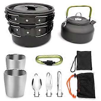 Camping Cookware Set with Nonstick Pots Pans Kettle and Foldable Utensils for Hiking Picnic