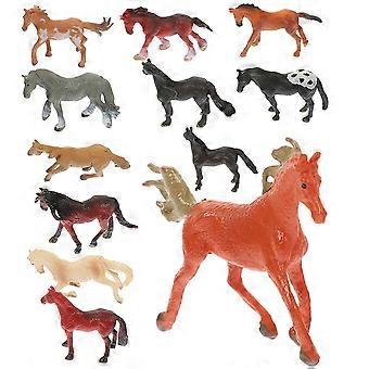 Set di 12 statuette di cavalli in miniatura per bambini, realistiche e in plastica.