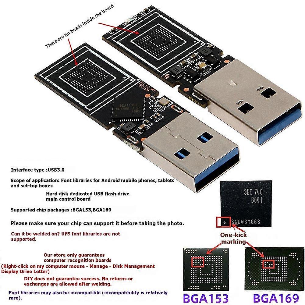 2Pcs DIY U Disk USB3.0 PCB Main Controller EMMC BGA153 169 NS1081 U Disk Main Control Board Without Memory Flash Chip