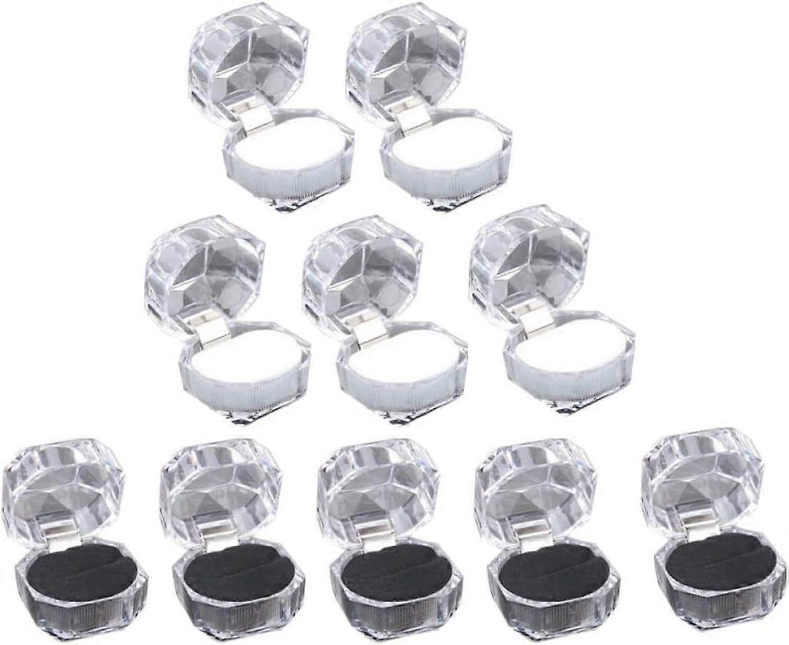 10pcs Crystal Ring Boxes Wedding and Proposal Portable Storage Plastic