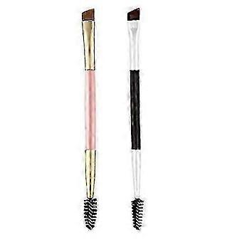2 Pieces Duo Eyebrow Brush, Angled Eye Brow Brush and Spoolie Brush for Application of Brow Powders Waxes Gels and Blends (Pink &JJ