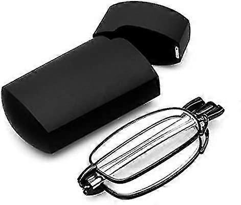 Compact Folding Reading Glasses Black With Flip Case Portable Rotation Eyeglass