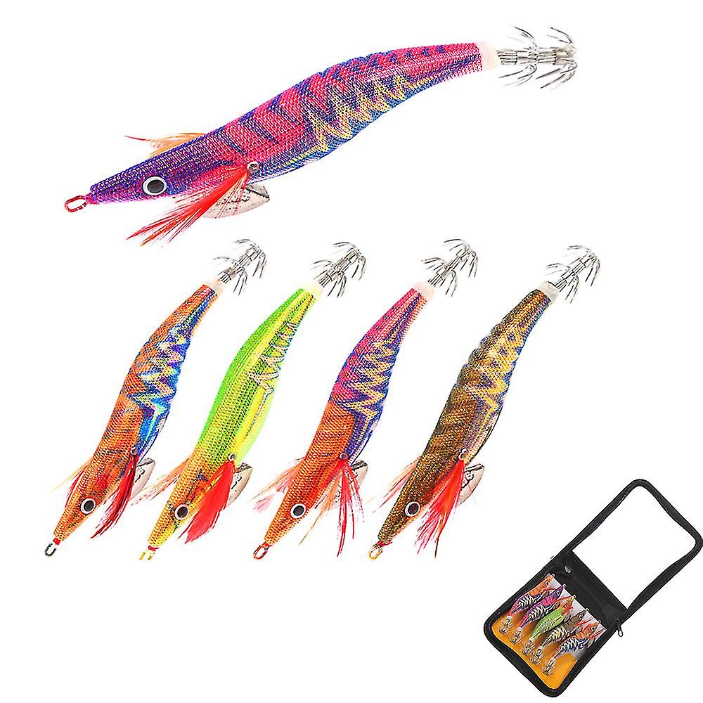 Luminous Wood Shrimp Squid Lures Bait Bass Hooks 5 Pcs 13cm20g
