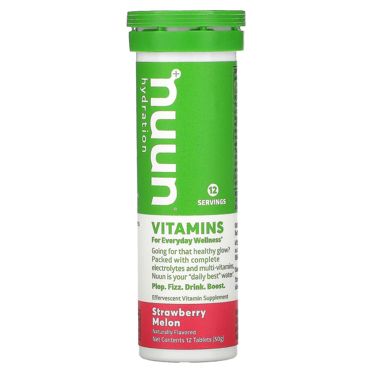 Nuun, Hydration, Vitamins, Effervescent Vitamin Supplement, Strawberry Melon, 12 Tablets