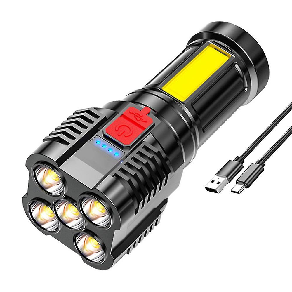 5 LED Flashlight Portable High Lumen Work Light USB Rechargeable Light with Sidelight 4 Light Modes