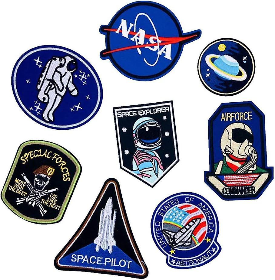 8pcs Iron-on Or Iron-on Patches - Pattern: Astronaut And Flag - Assorted Sizes - For Jeans, Jackets, Clothes, Etc.