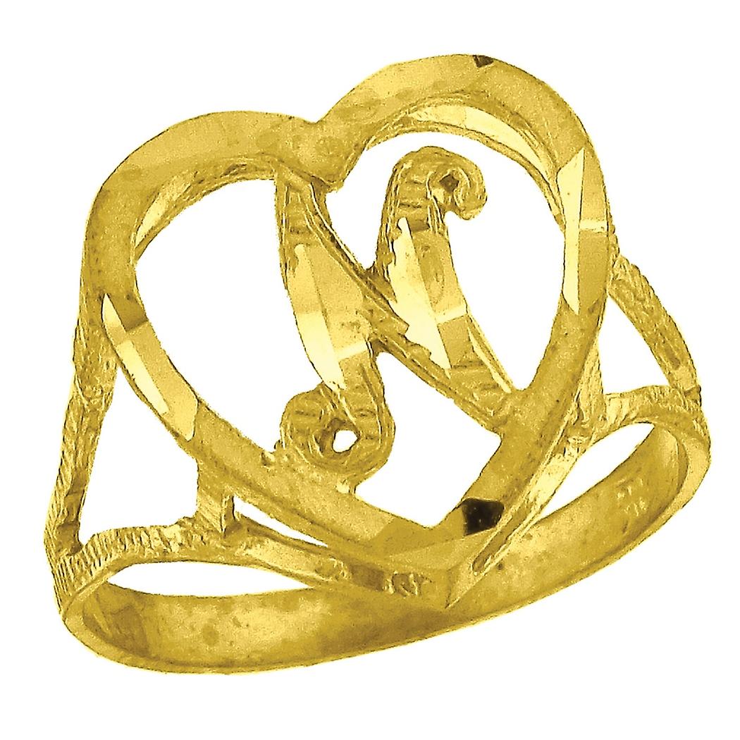10k Yellow Gold Womens Love Heart Letter Name Personalized Monogram Initial N Ring 15x2.00mm Wide Size 7.5 Statement-Rin