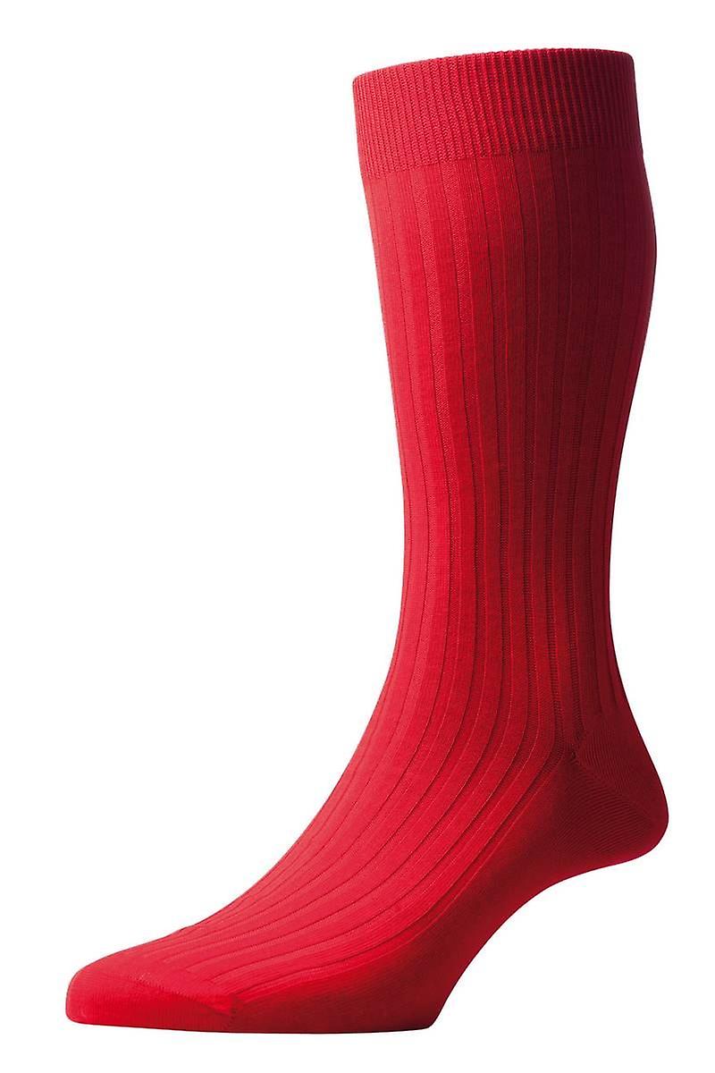 Pantherella ダンバーズ リブ綿ライル ソックス - スカーレット
