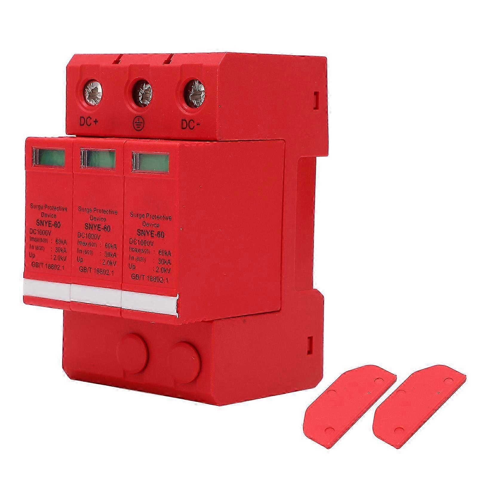 Fictory Distribution Box Surge Protector Fictory Surge Protective Device, Photovoltaic Breaker Protector DC1000V 60KA, 3-Pole Distribution Box