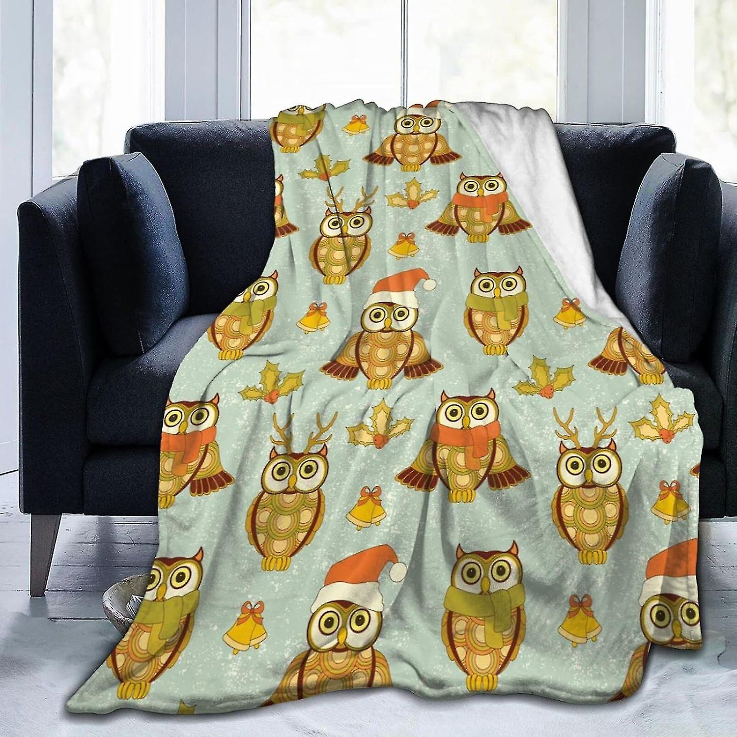 Owls, Mistletoe And Bells Flannel Fleece Throw Blanket Cozy Soft Plush Lightweight Blanket For Sofa Couch Bed