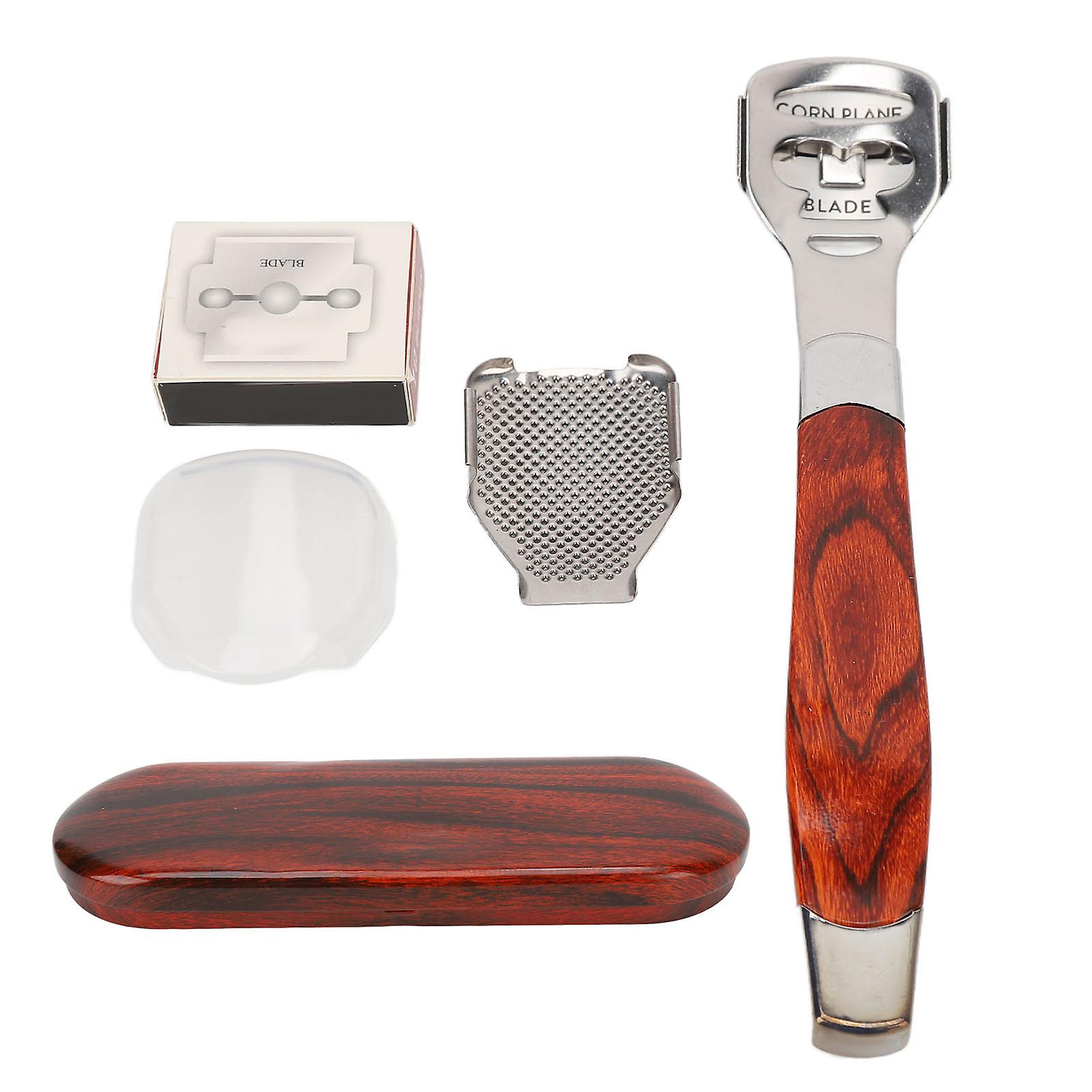 Rasoir à callosités en acier inoxydable, lime à pieds en bois, kit d'élimination des peaux mortes et dures avec boîte de rangement à 10 lames