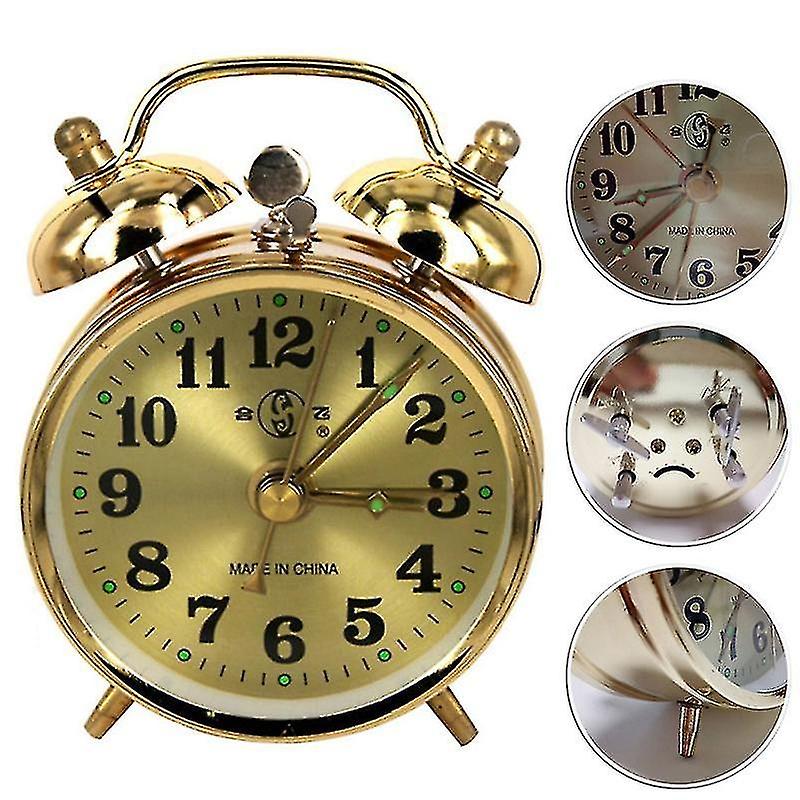 Golden Mechanical Alarm Clock Manual Winding Retro Metal Snooze Table Clock Display Cute Version Of 