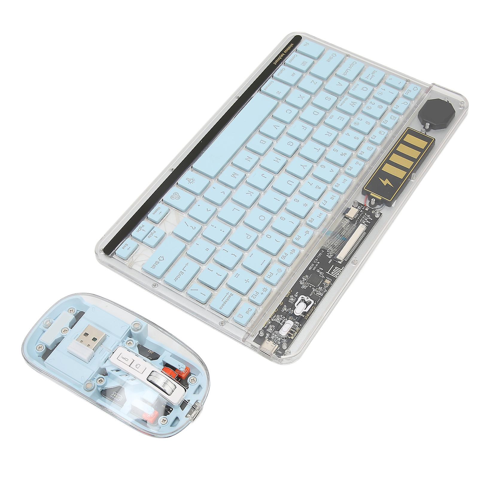 Transparent Wireless Keyboard Mouse Combo 3 Mode Connect Backlight Keyboard Mouse for Tablet PC Mobile Phone Blue 
