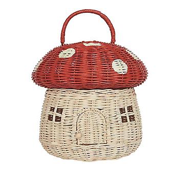 Handgemachter Rattan-Pilz-förmiger Aufbewahrungskorb - Niedliche handgefertigte handgefertigte Geschenkdekoration Kunstwerk Rattan, Rot