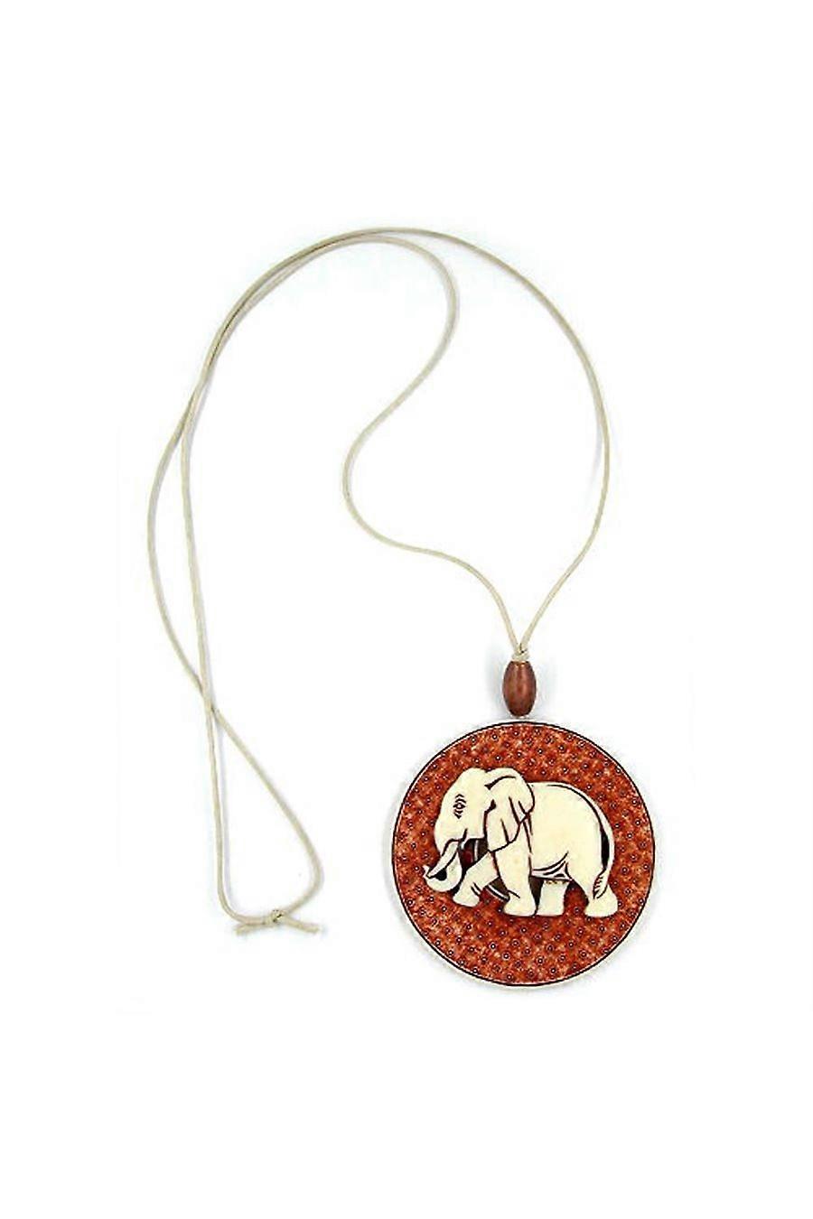 Necklace Elephant Red/brown Ivory/beige - Gl01542