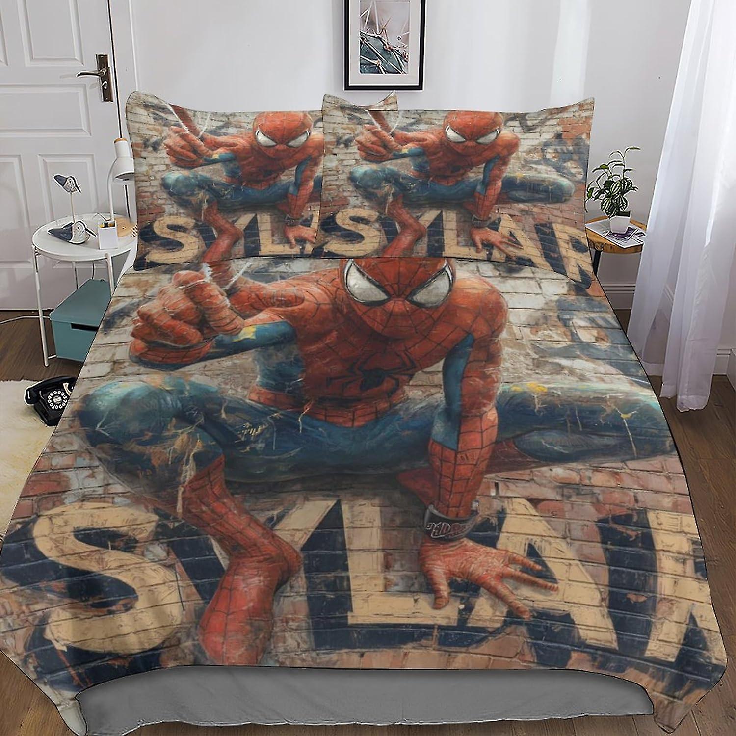 DSJackson Spider-Man 3D Print Duvet Cover 3 Pieces Movies Film Quilt Cover Bedding Set with Microfiber with Hidden Zipper Closure with Pillowcases for