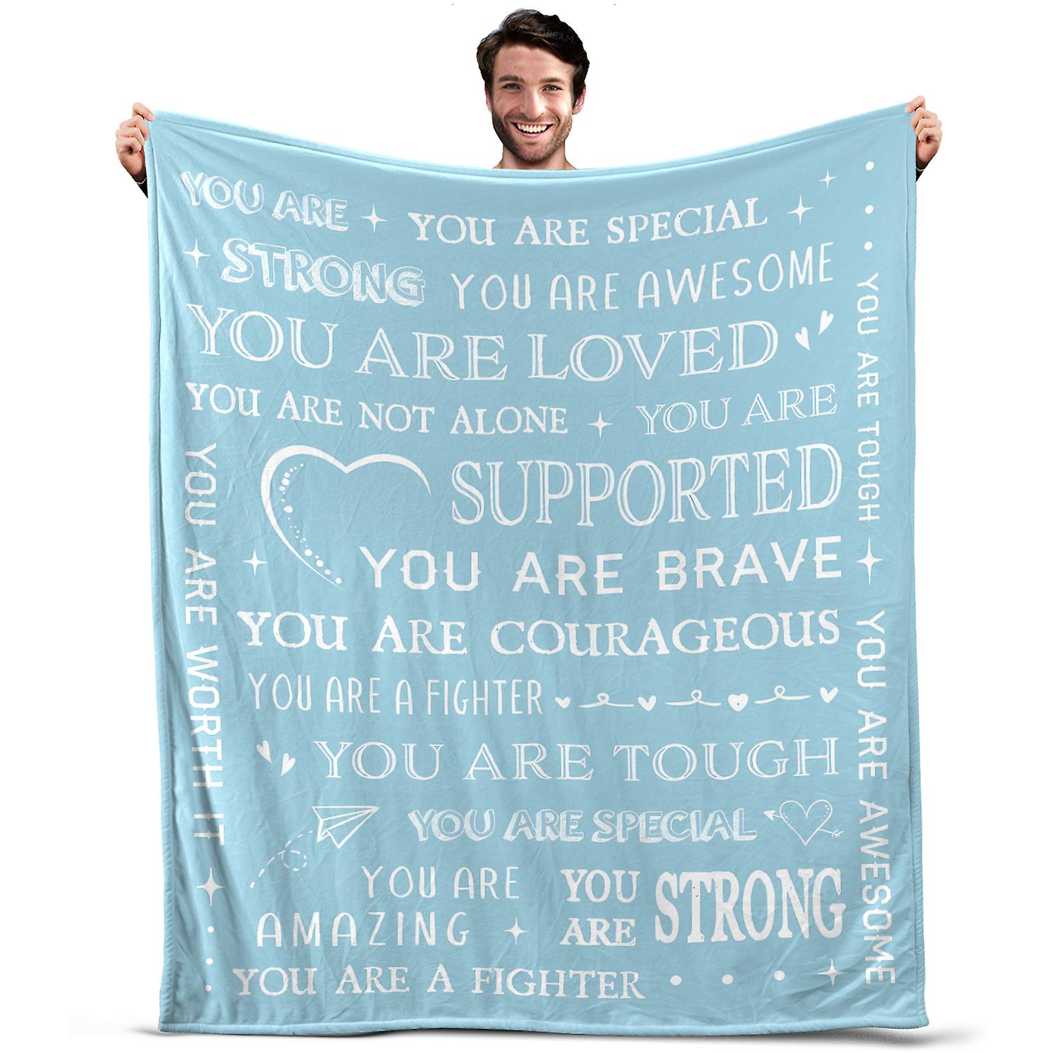 Oasisdream Lightweight and Smooth Blanket with You Are Strong You Are Loved You Are A Fighter Print