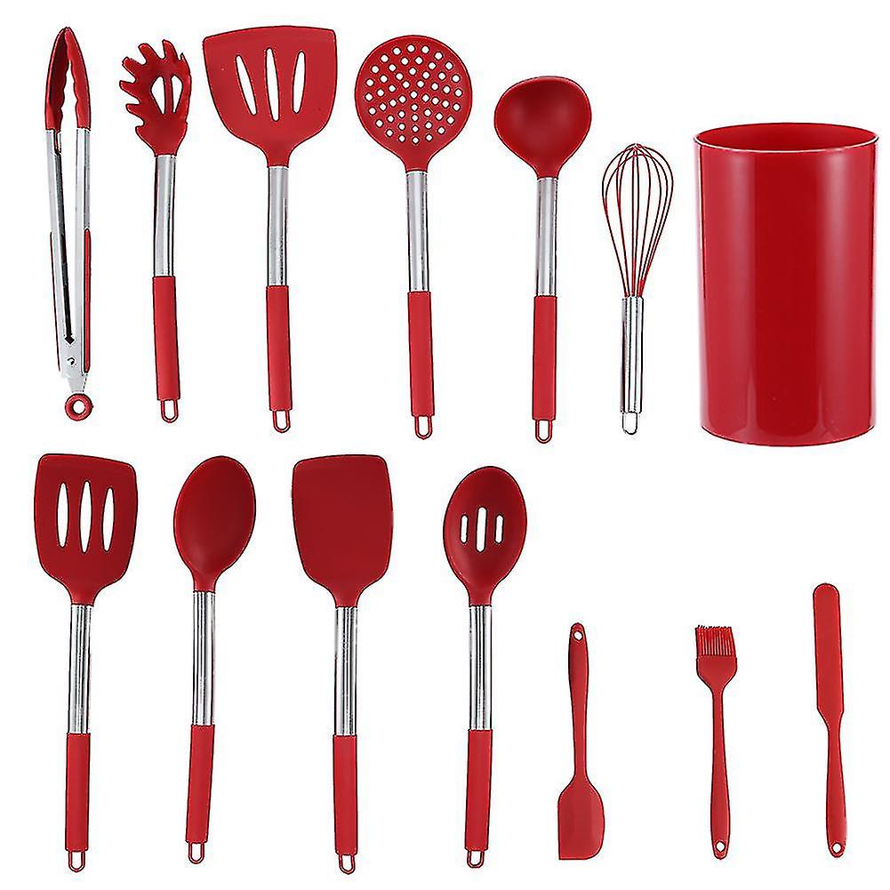 14pcs Red Nonstick Silicone Kitchenware Kit With Storage Box