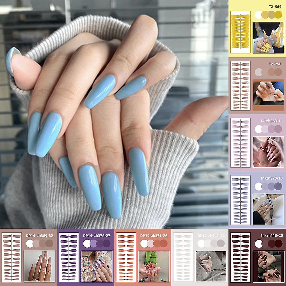 光沢のあるプレスオンネイルロングスクエアフェイクネイルエレガント24個