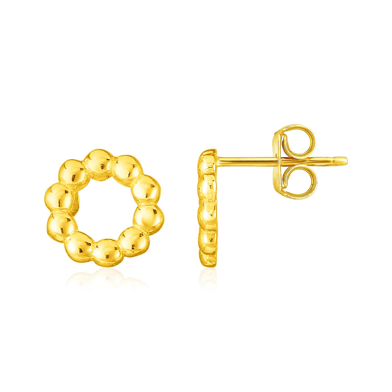 14K Yellow Gold Beaded Circle Earrings