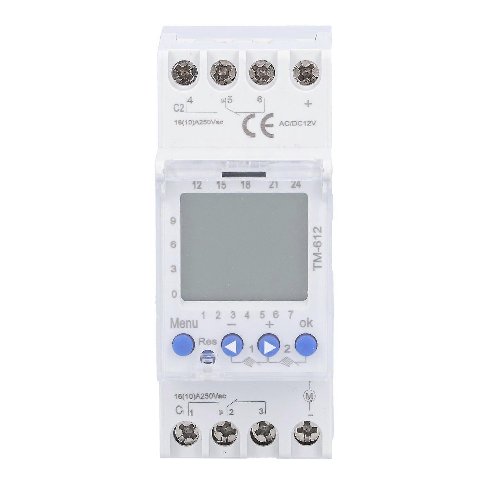 Time Control Switch Intelligent Power Supply Guide Rail Timer Tm612 2output Dc12v