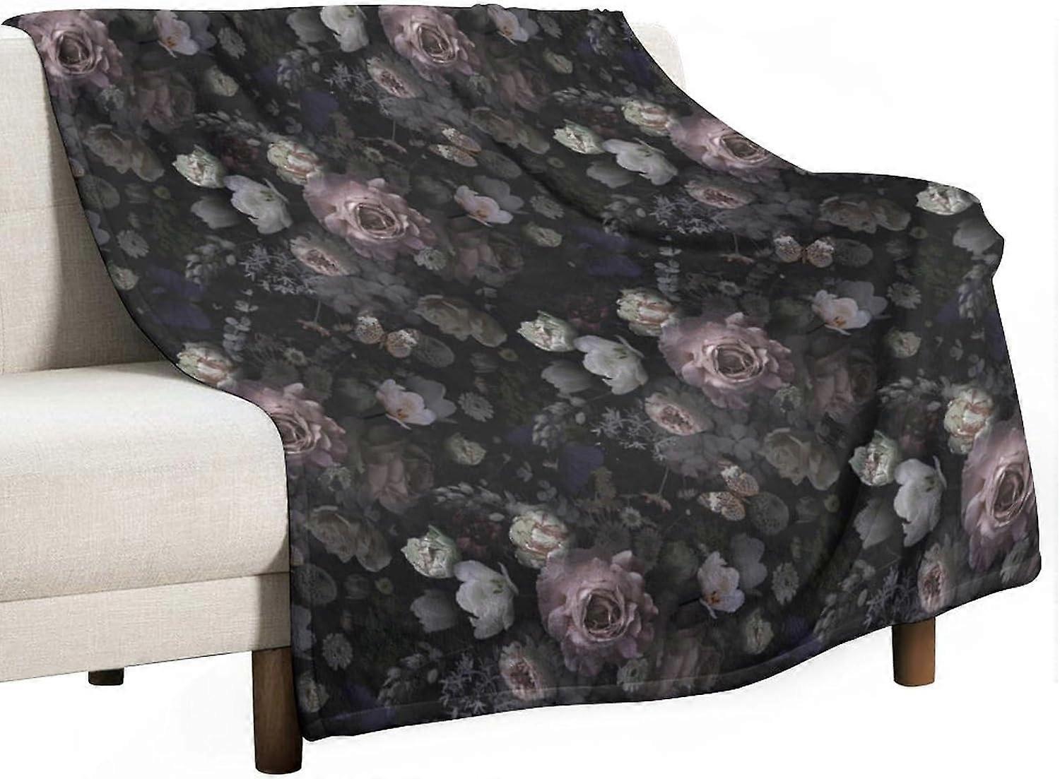 بطانية الأزهار القوطية القديمة ، زهرة الوردي الأسود وردة حديقة الورود تتفتح بوهو رمي البطانيات لديكور أريكة الفراش المنزلي ، 30 × 40 بوصة