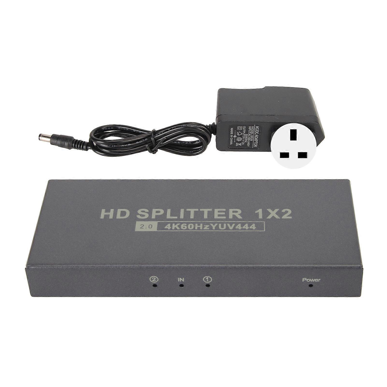1x2 HD Multimedia Interface Splitter 4K 60Hz 18G HDCP2.2 RGB444 1 in 2 Out HD Multimedia Interface 2.0 Splitter 100?240V UK Plug