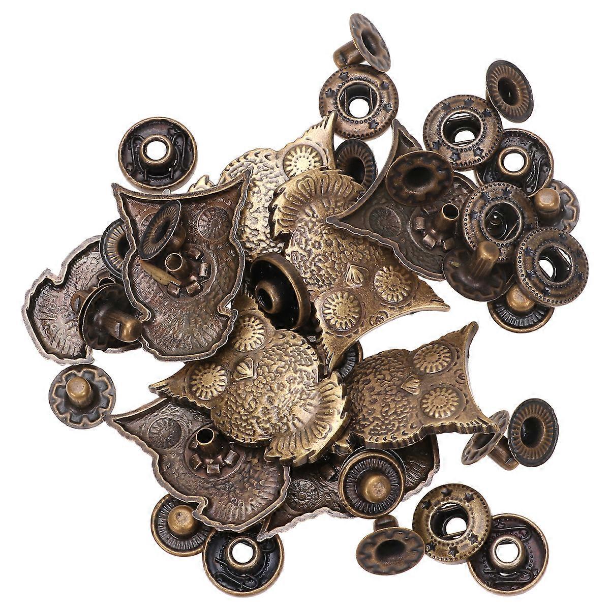 10 Sets Zinc Alloy Retro Owl Shape Snap Button Costume Bag Buckle Fittings Clasp Button Craft with Base Accessories (Bronze)