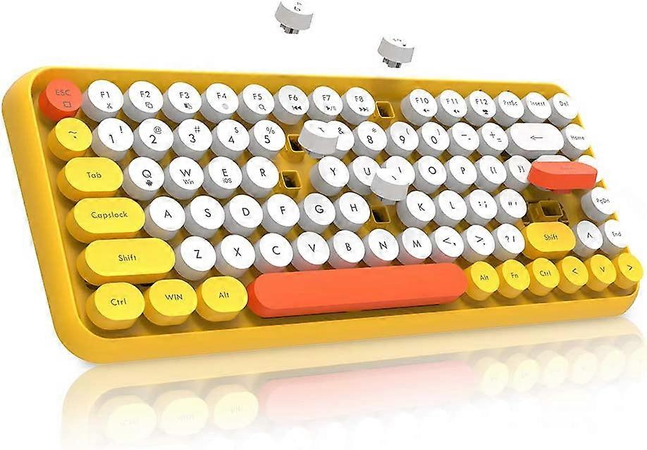Wireless Bluetooth Typewriter Keyboard with Compact 84 Keys Cute Retro Round Keycaps - Comfortable Ergonomic Design for Windows iOS Android (Yellow)