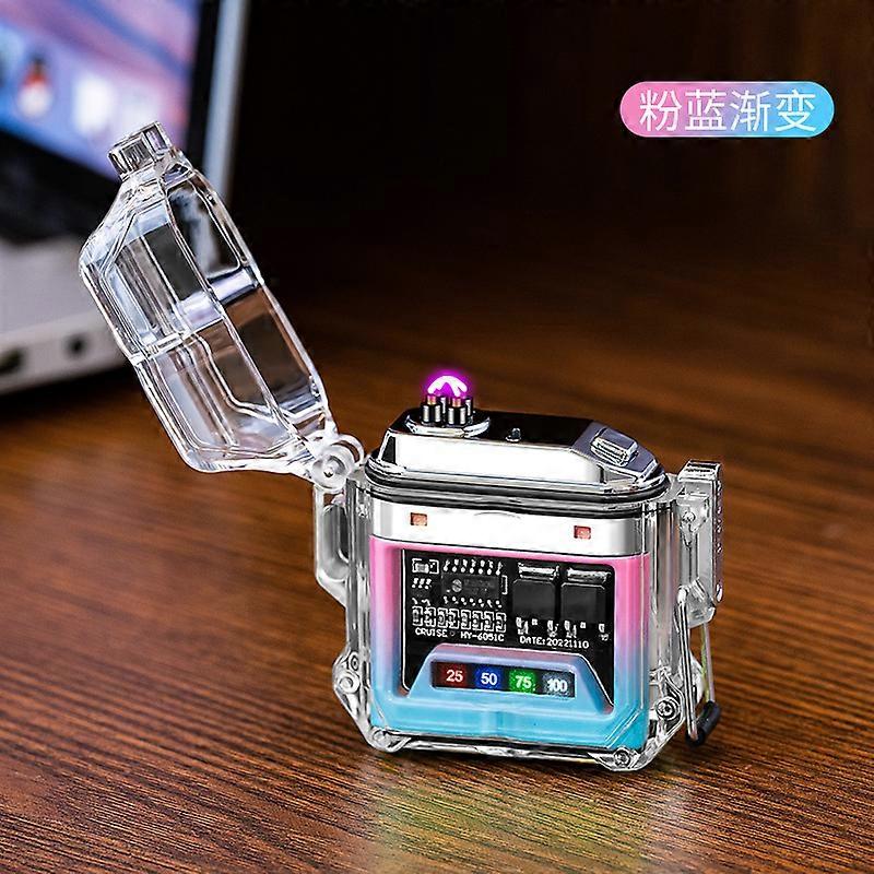 Manufacturer Transparent Case Waterproof Electronic Pulse Lighter Outdoor Windproof Lighter Waterproof Double Arc Cigarette Lighter Cross-Border
