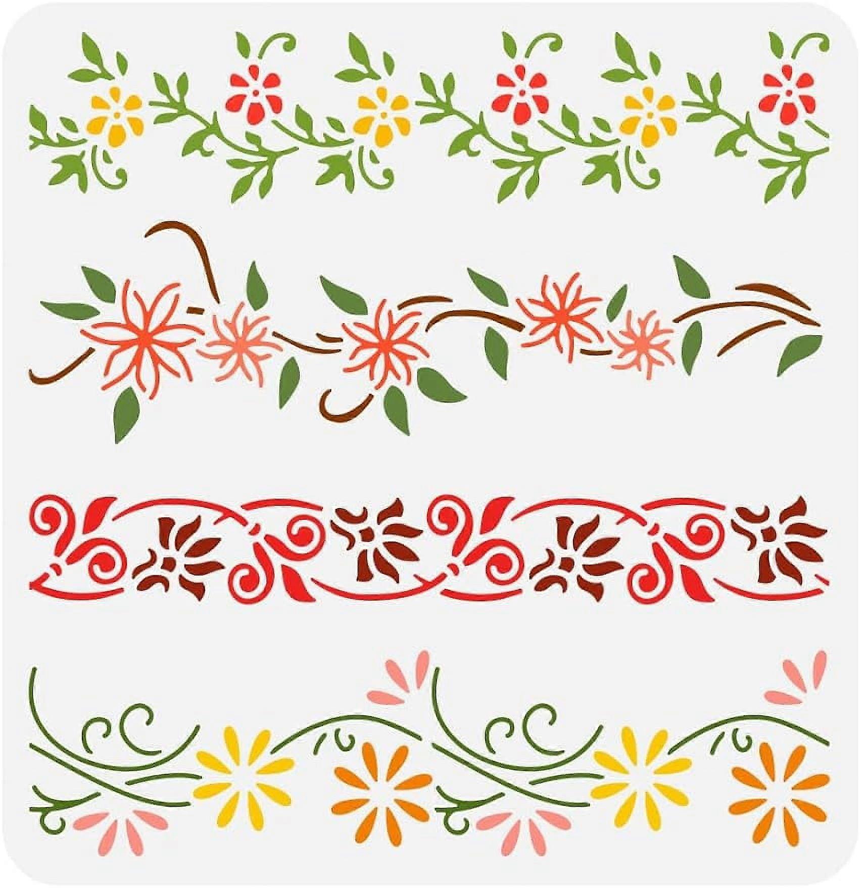 1Pc Flower Border Painting Stencil Reusable Vine Floral Border Drawing Template Plant Border Pattern Decoration Stencil for Painting