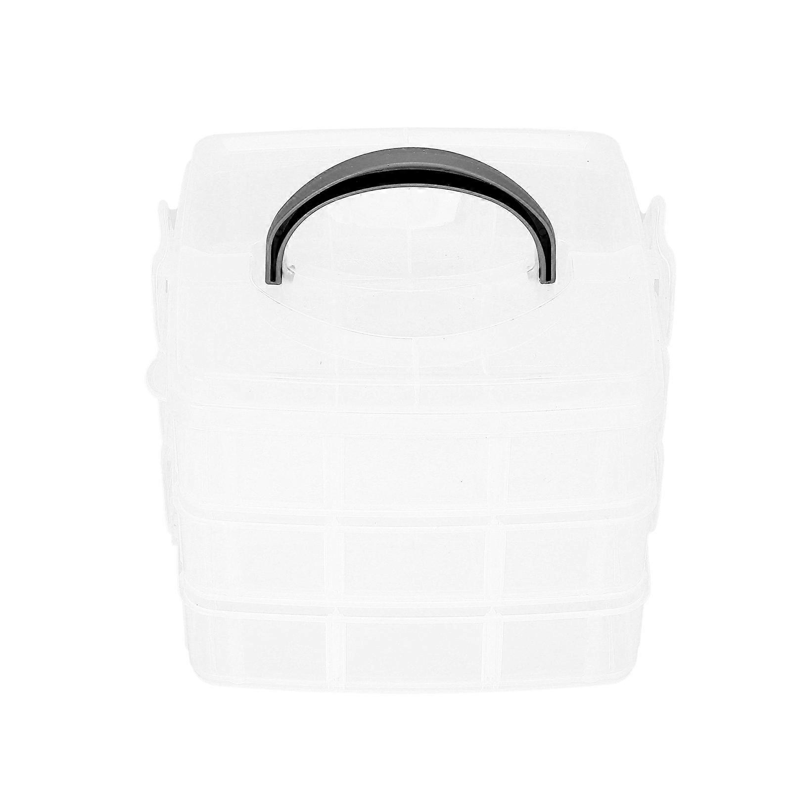 3?Tier Demountable Plastic Storage Box Clear Portable Tools Toys Container with 18 Grids
