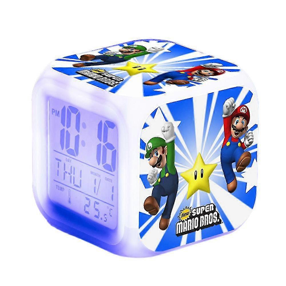 Super Mario Bros Print 7 Color Changing Digital Thermometer Alarm Clock With Led Display Cube Bedside Night Light Home Decor Toy Gifts For Kids -NMAOV